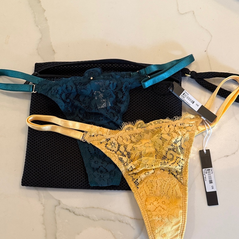 Lace Thong Duo - Teal & Yellow